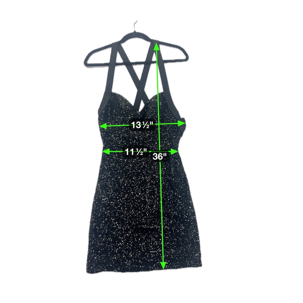 La Femme Black Sequin Bodycon Cocktail Dress Women's Size 2 Criss Cross Strap - Picture 7 of 8